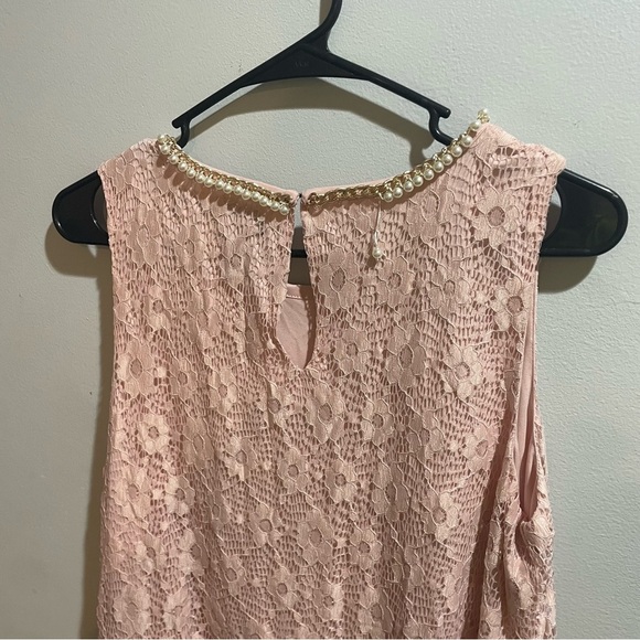 Karl Lagerfeld Paris Blush Pink sleeveless lace dress 10 pearl collar DEFECT - Picture 11 of 12